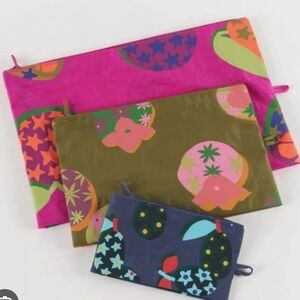 BAGGU flat GO pouch set in Collaged Fruit - set of 3 nylon zipper pouches NWOT